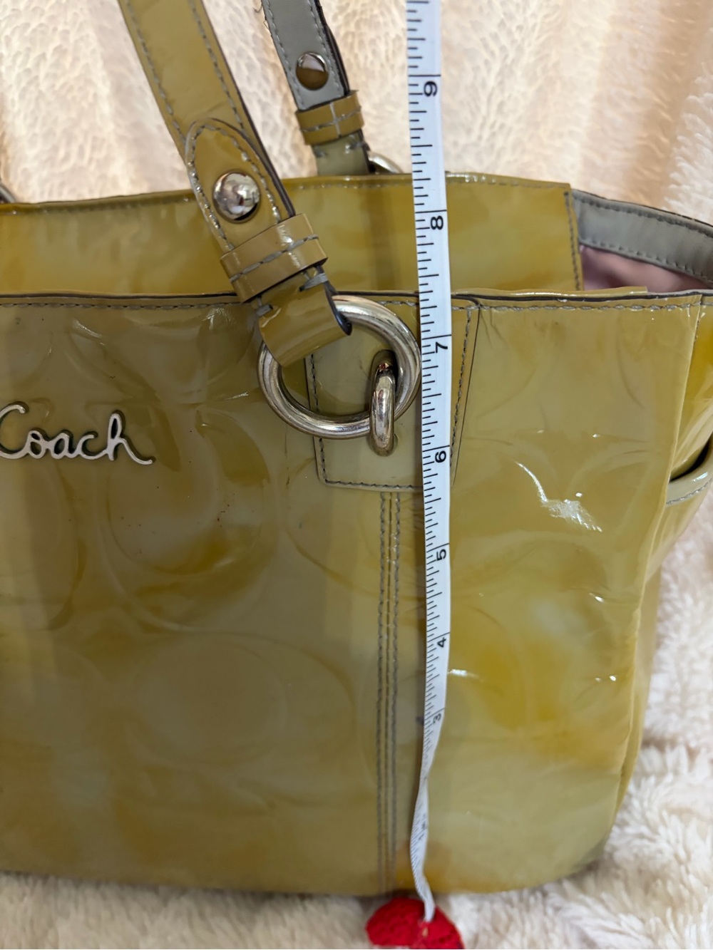 Coach Olive Patent Leather Tote with Silver Hardware - Picture 12 of 13